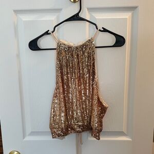 Free People Glittering Sequin Crop Top - Gold